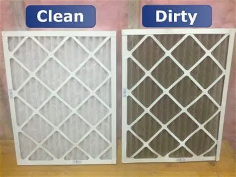 Clean and dirty air filter comparison from a Great Lakes Comfort maintenance visit